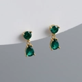 Close-up of teardrop green zircon gold earrings with classic four-prong setting - Emerald Green (Gold)