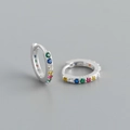Créoles en argent sterling S925 serties de zircons colorés style arc-en-ciel - Couleurs Mixtes (Platine)