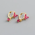 Detail of S925 gold-plated butterfly hoop earring with rose red marquise gemstones - Ruby Red (Gold)