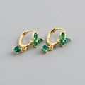 Close-up of S925 sterling silver butterfly earrings with green marquise stones - Emerald Green (Gold)