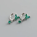 Detail of S925 silver hoop earrings featuring a green butterfly drop and zircon inlay - Emerald Green (Silver)