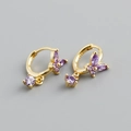 Close-up of golden butterfly earrings with purple zircon stones and S925 silver stamp - Amethyst Purple (Gold)