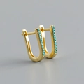 Detail of U-shaped gold earrings with inlaid turquoise stones and S925 silver base - Style A (Gold)