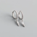 Close-up of S925 silver hoop earrings with marquise zircon and sharp cone drop charms - 925 Silver / White Zirconia (Silver Tone)