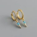 Macro shot of gold hoop earrings with inlaid marquise turquoise and white zircon accents - 925 Silver / Turquoise Zircon (Gold Color)