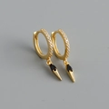 Detailed macro view of gold hoop earrings with black marquise stone and zircon pavé - 925 Silver / Black Zircon (Gold Color)