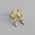 Detailed macro view of gold hoop earrings with purple marquise stone and zircon accents - 925 Silver / Purple Zircon (Gold Color)
