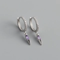 Detailed macro of S925 silver hoop earrings featuring purple marquise stone and spike charm - 925 Silver / Purple Zircon (White Gold Color)