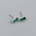Macro view of square emerald cut green zircon stud earrings in S925 silver setting - 925 Silver / Emerald Green (Silver)