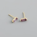 Macro shot of gold-plated silver stud earrings with rectangular purple zircon gemstones - 925 Silver / Amethyst Purple (Gold)