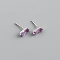 Detail of S925 silver stamp on minimalist square purple zircon stud earrings for women - 925 Silver / Amethyst Purple (Silver)