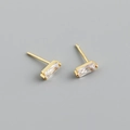 Detail showing the S925 sterling silver hallmark on square zircon stud earrings - 925 Silver / Clear White (Gold)