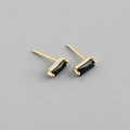 Close-up of S925 silver square earrings with black zircon in a modern gold finish - 925 Silver / Black Zirconia (Gold)
