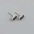 Macro shot of S925 sterling silver stud earrings with rectangular black cubic zirconia - 925 Silver / Black Zirconia (Silver)