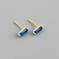 Close-up of rectangular blue zircon earrings with polished gold-plated S925 silver settings - 925 Silver / Blue Stone (Gold)