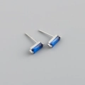 Detailed macro view of square cut deep blue zircon earrings with silver prong setting - 925 Silver / Blue Stone (Platinum)