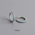 Detail of 14mm S925 sterling silver huggie earrings with turquoise blue zircons - 925 Silver / 14mm / White Gold