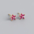 Dettaglio orecchini a fiore in argento S925 con gemme rosse a taglio marquise e oro - Argento 925 / Rosso Rubino (Oro)