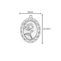 Detailed size view of silver rose embossed oval pendant, 16mm width and 21.3mm height - Rose (A2594) / 16x21.3mm / Silver