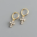 Detail of S925 sterling silver hallmark on gold-plated cross hoop earrings with zircon - 925 Silver / White Zircon (Gold)