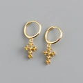 Détail du poinçon S925 sur boucles d'oreilles croix dorées avec zircon jaune - Argent 925 / Zircone Jaune Or