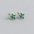 Orecchini a lobo a fiore in argento S925 dorato con zirconi verdi a taglio marquise - Argento 925 / Verde Smeraldo (Oro)