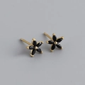 Orecchini a lobo fiore di prugna in argento S925 dorato con pietre nere - Argento 925 / Zirconia Nera (Oro)