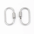 Macro detail of oval stainless steel screw lock carabiner with knurled surface for DIY jewelry - Steel Sand Surface Oval Screw Buckle 13x25mm