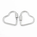Detail of silver heart-shaped screw lock carabiner showing open and closed mechanisms - Steel Sand Surface Heart Buckle 22.5x24.5mm