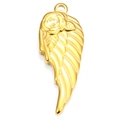 Golden stainless steel pendant featuring rose flower and angel wing textured design - 35x13mm / Vacuum 18K Plated
