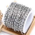 Detail of silver long box link chain on a spool for DIY jewelry and necklace making - 2mm Wide Square Box Chain / Steel