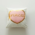 Fodera per cuscino bianca con cuore rosa e scritte princess in lamina d'oro lucida - 45x45 (Con Nucleo da 500g) / Stile 2