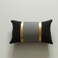 Modern black throw pillow cover with houndstooth pattern and golden leather stitching accent - Center Houndstooth Splicing (Style 3)