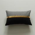 Moderner rechteckiger Kissenbezug mit schwarz-weißem Hahnentritt und Goldborte - 45x45 cm / Mit gebürstetem hochelastischem Kern / Vertikale Dreifachspleißung (Stil 6)