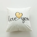White square pillowcase with black Love You text and a metallic gold heart accent - Style 6
