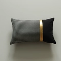 Modern rectangular cushion cover with black and white houndstooth and gold trim - Side Splicing Style (Style 5)