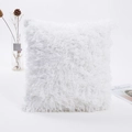 Funda de cojín cuadrada de piel sintética blanca con textura suave de felpa - Blanco puro