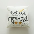 Modern white square pillowcase with gold laser stamping and mermaid art print - Style 5