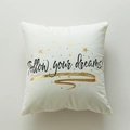 Modern beige pillow cover with Follow Your Dreams text and gold foil star pattern - Style 3