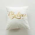 White pillow cover with golden Believe You Can laser foil print on soft short plush fabric - Style 7