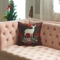 Christmas pillow cover featuring white reindeer silhouette on red and green tartan fabric - 45x45cm (With 500g Core) / Reindeer Silhouette Pattern (1)