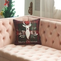 Christmas pillow cover with white reindeer design on red and green plaid fabric - 45x45cm (With 500g Core) / Reindeer Head Pattern (3)