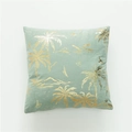 Funda de cojín verde salvia de lana de cordero con patrón de palmera dorada y playa - Con Núcleo de Algodón 500g / Verde Morandi