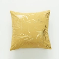 Mustard yellow velvet cushion cover with gold foil tropical palm tree and sailboat pattern - With 500g Cotton Core / Turmeric