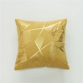 Modern square pillowcase in yellow velvet fabric with golden geometric triangle patterns - Turmeric