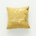 Ginger yellow velvet pillow cover with modern golden branch foil pattern and soft texture - Turmeric