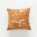Rust red velvet throw pillow cover with geometric gold branch foil print pattern - Tropical Orange