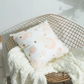 White minimalist cushion cover with pink watercolor and metallic gold polka dots - Pink Small Gold Dots