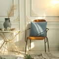 Light blue teddy fleece square cushion cover shown on a wooden chair in cozy room - Blue