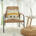 Fodera per cuscino boho in cotone con pois grigi e nappe gialle su sedia vintage - Solo federa / Doppia fila di punti